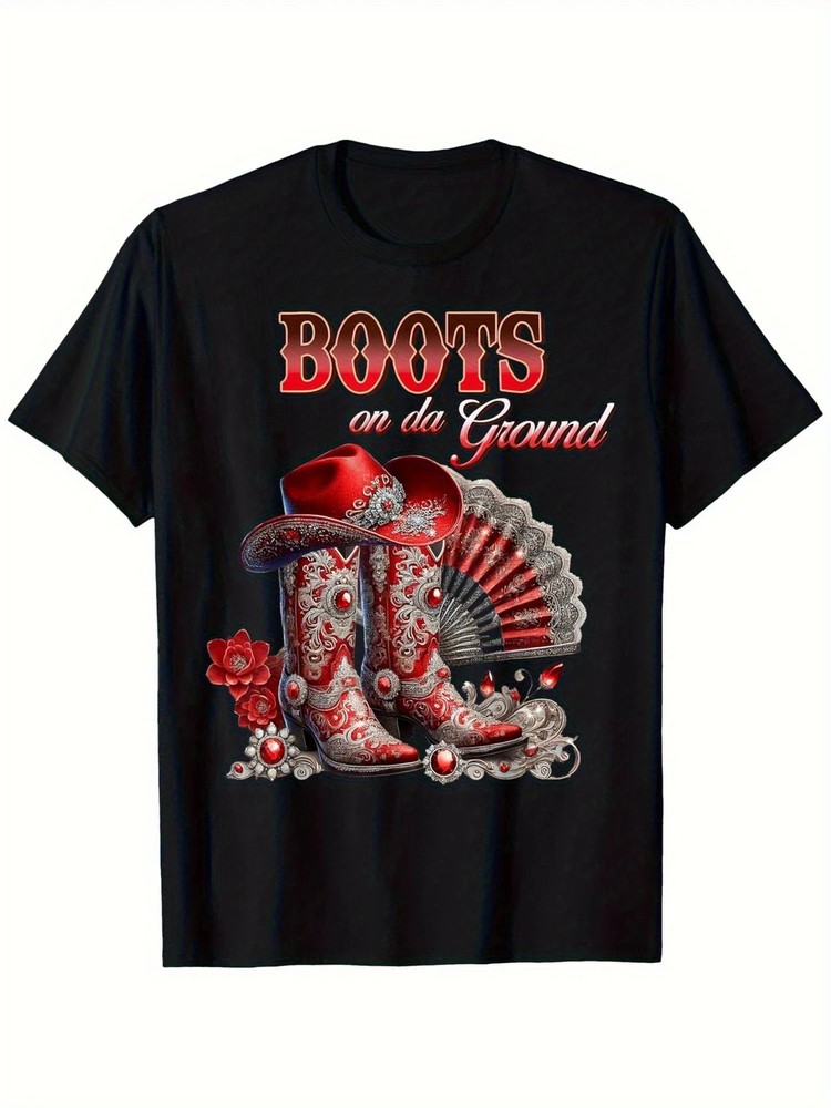 Super Soft 100% Cotton Boots On The Ground Western Cowboy Boot Graphic T-Shirt