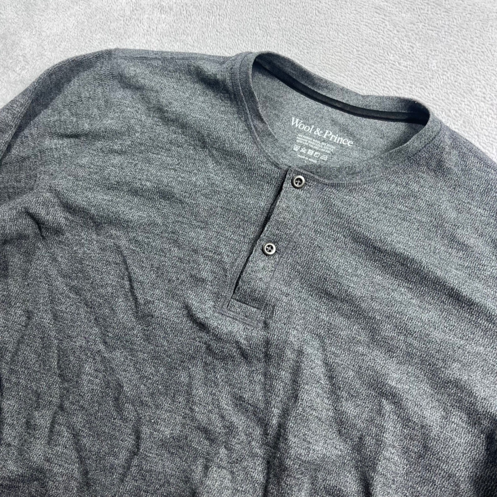 Wool & Prince Mens Merino Wool Blend Long Sleeve Henley Shirt Gray Size L gallery