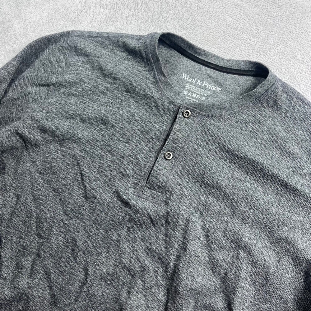 Wool & Prince Mens Merino Wool Blend Long Sleeve Henley Shirt Gray Size L