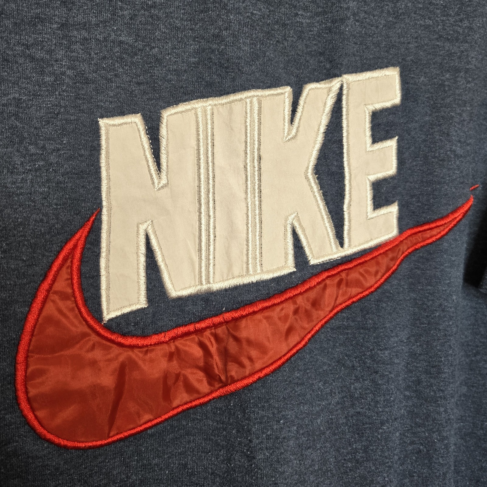 VTG 90s Nike Center Swoosh TShirt XXXL Blue Big Logo Satin Spellout White Tag 3X gallery