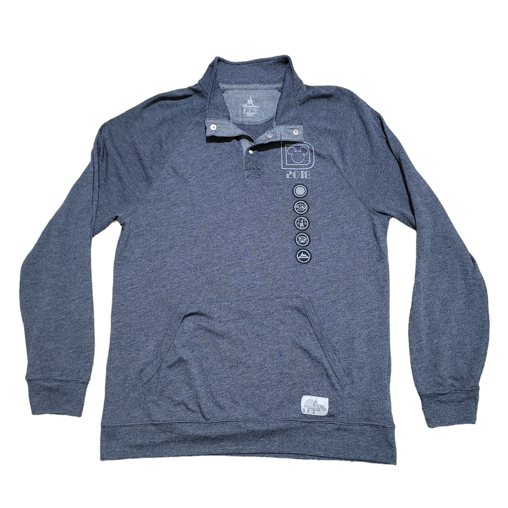 Disney Parks Quarter Snap Mock Neck Pullover Sweatshirt Men Medium Gray 2018