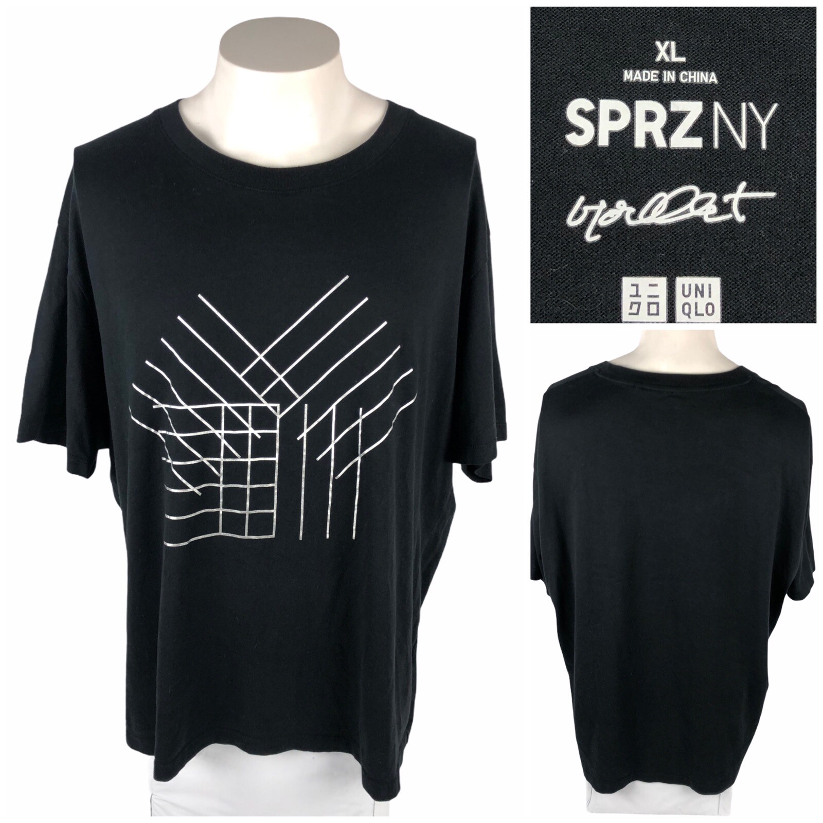 UNIQLO SPRZ NY Short Sleeve Mens Tee Shirt Black XL 100% Cotton Morellet Artist gallery