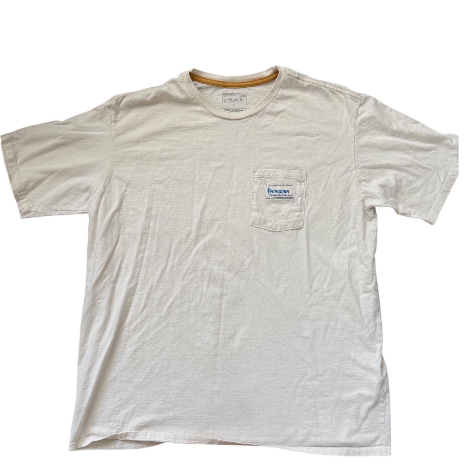 Patagonia Mens Water People Organic Cotton Pocket T-Shirt Cream White Large