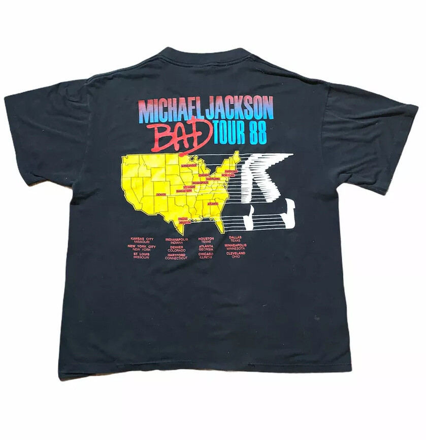 Vtg. Michael Jackson 1988 BAD Tour Concert T-Shirt Dual Sided Size L 42-44 gallery