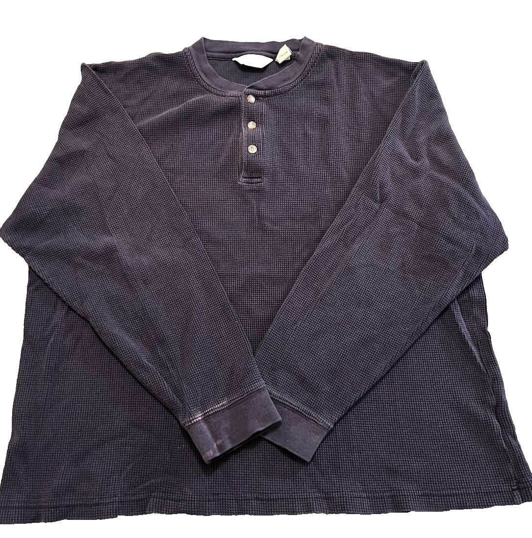 Eddie Bauer Men’s Vintage Waffle Knit Henley Long Sleeve Shirt Navy XL Heavy Wt gallery