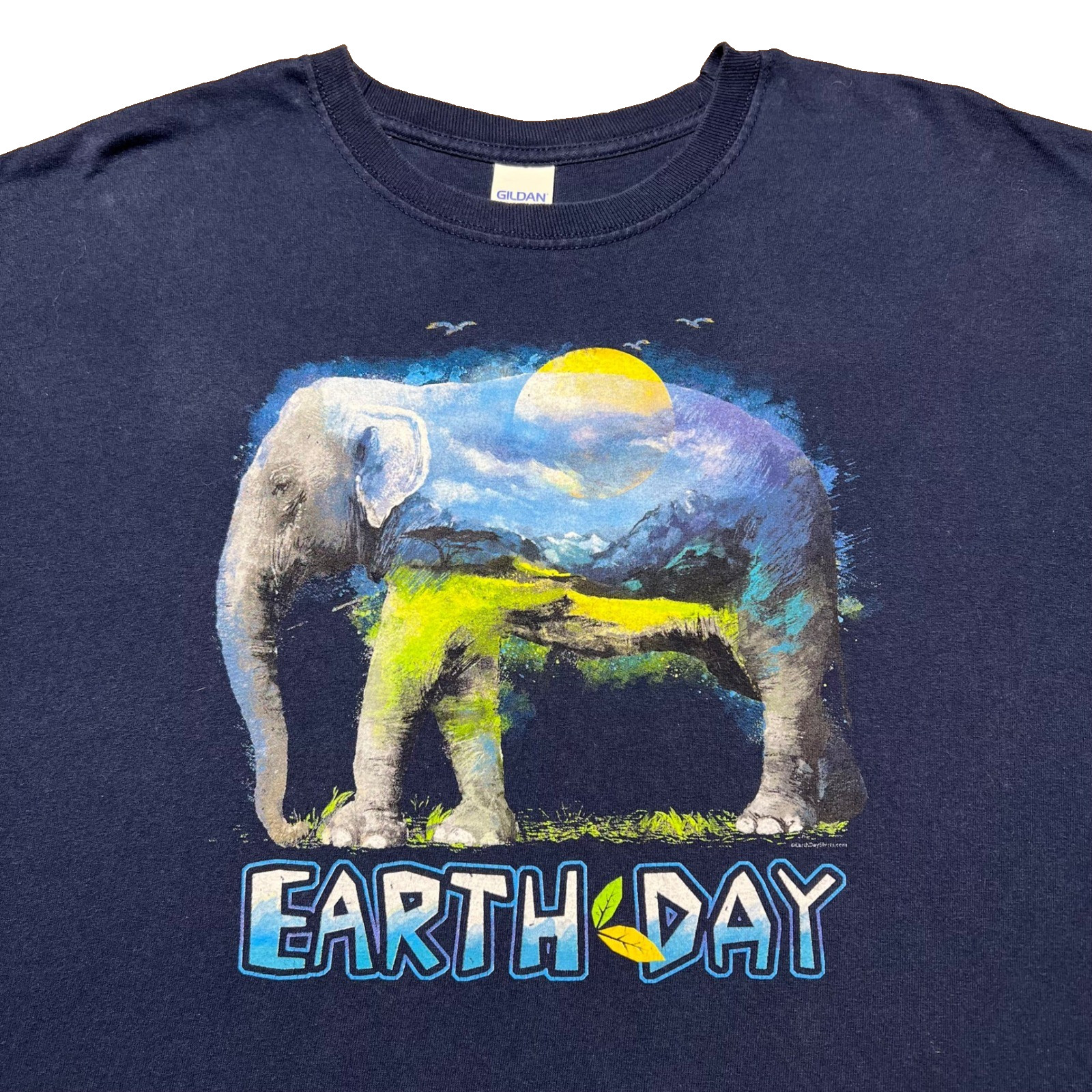 Vintage Earth Day Elephant Graphic T Shirt Mens XL Navy Blue Cotton Nature Tee gallery