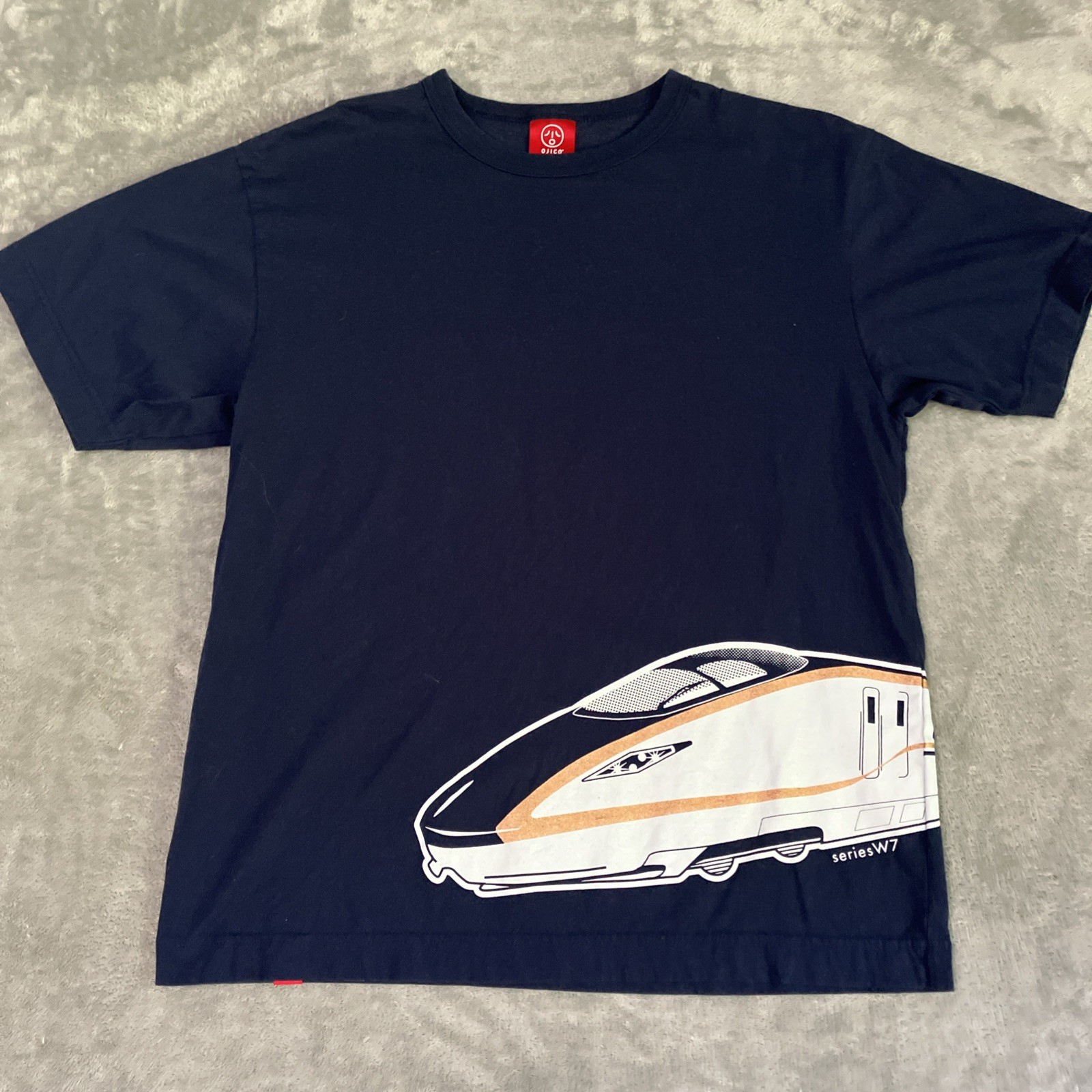 Ojico Japanese T-Shirt Bullet Train & Dinosaurs Blue Large Short Sleeve gallery