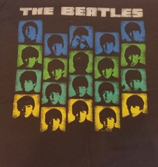 Authentic Beatles Black T-shirt John Paul George Ringo Faces Colorful Square EUC