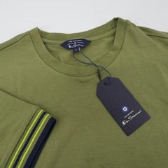 Ben Sherman Tipped Cuff Short Sleeve Tee Loden Green Mens Small New Imperfection