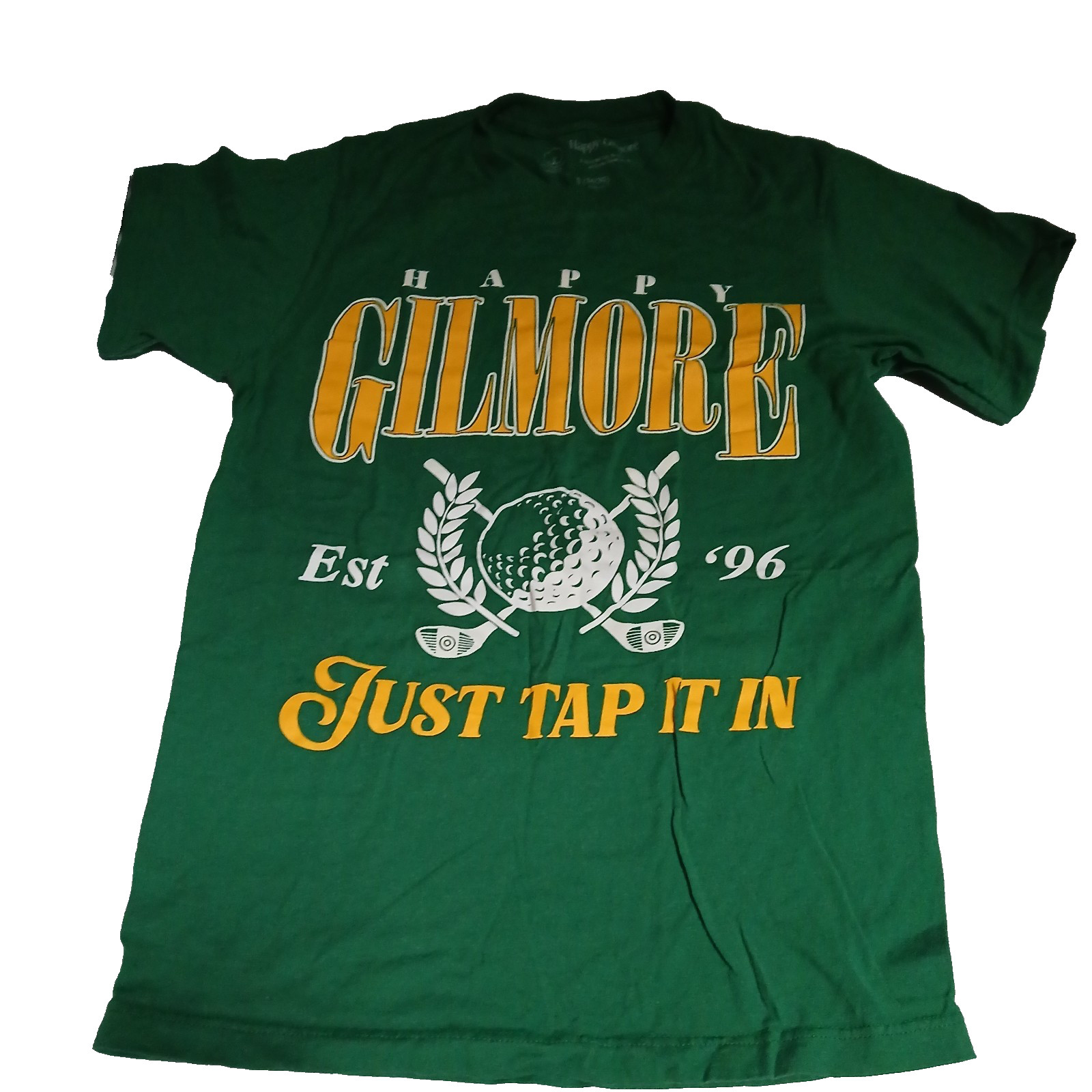 HAPPY GILMORE JUST TAP IT IN MENS GREEN T SHIRT SIZE SMALL 34-36 GOLF THEME NEW