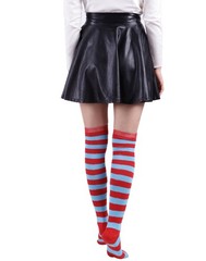 Women’s Extra Long Striped Socks Over Knee High Opaque Stockings (Red Blue St…