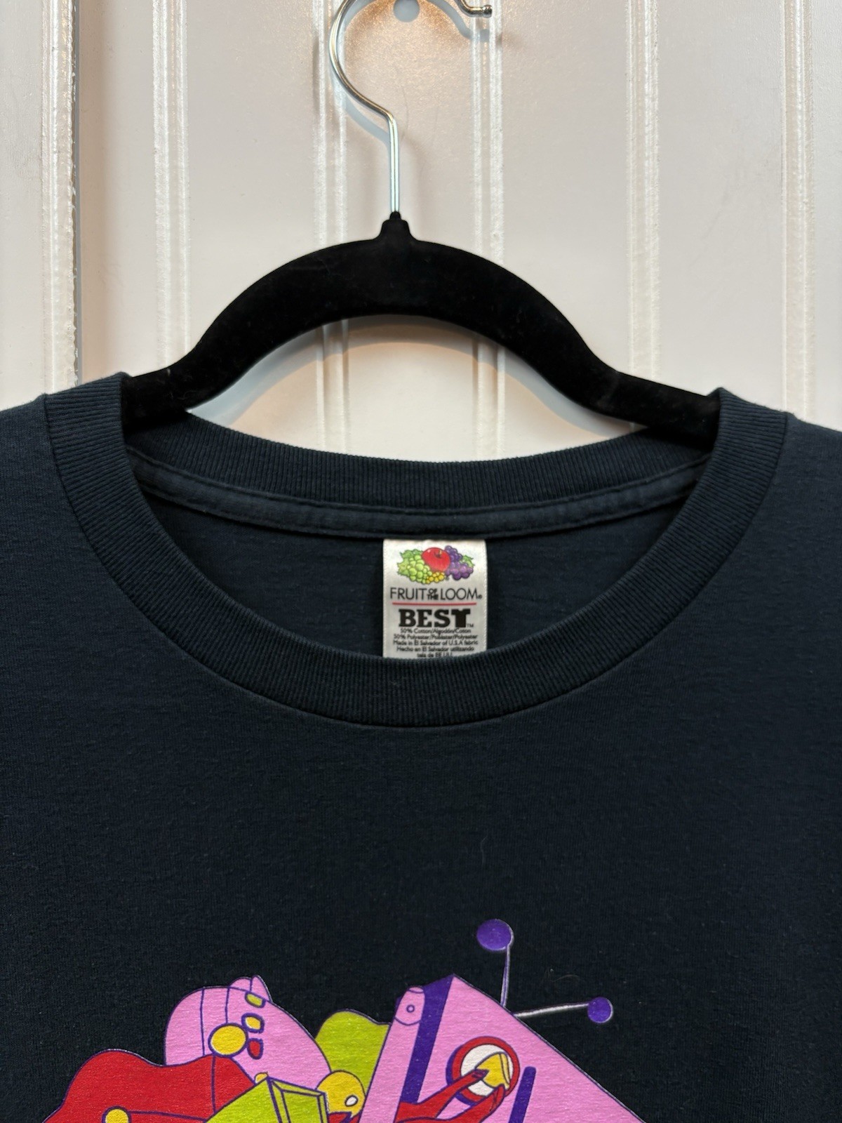 Vintage 2000s Pop Art T-shirt Size Large Black Colourful Ducks Robots Cartoon gallery