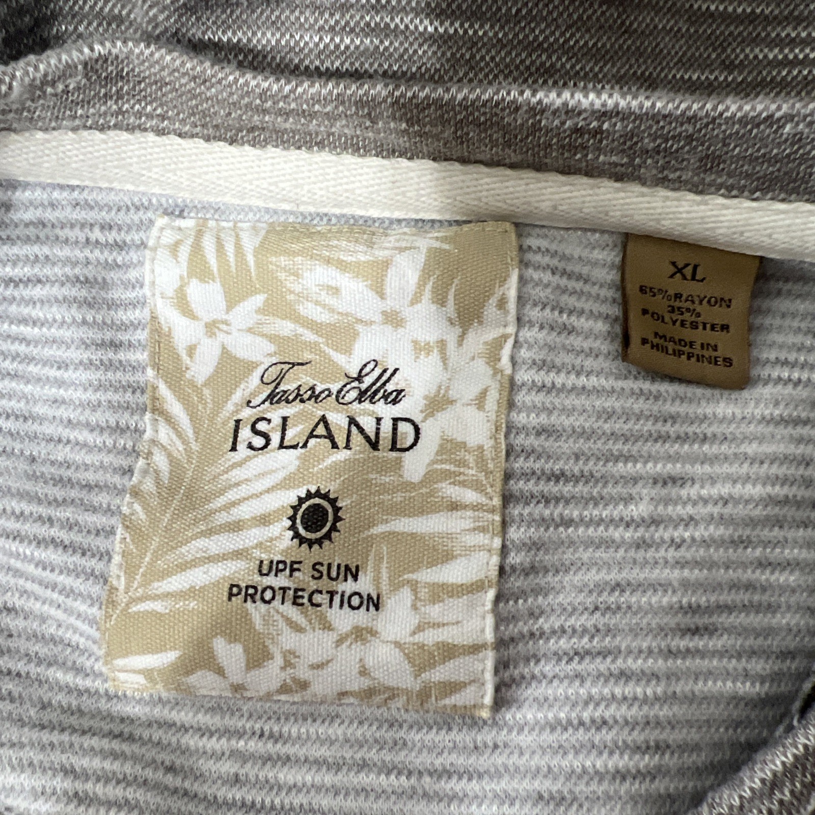 Tasso Elba Island Grey Striped UPF Sun Protect Men Extra Large Rayon Casual Tee gallery
