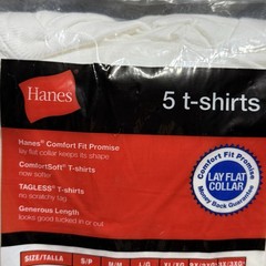 Hanes Cotton Tagless Lay Flat Collar TShirts White 5Pack Mens Small 34-36” NEW