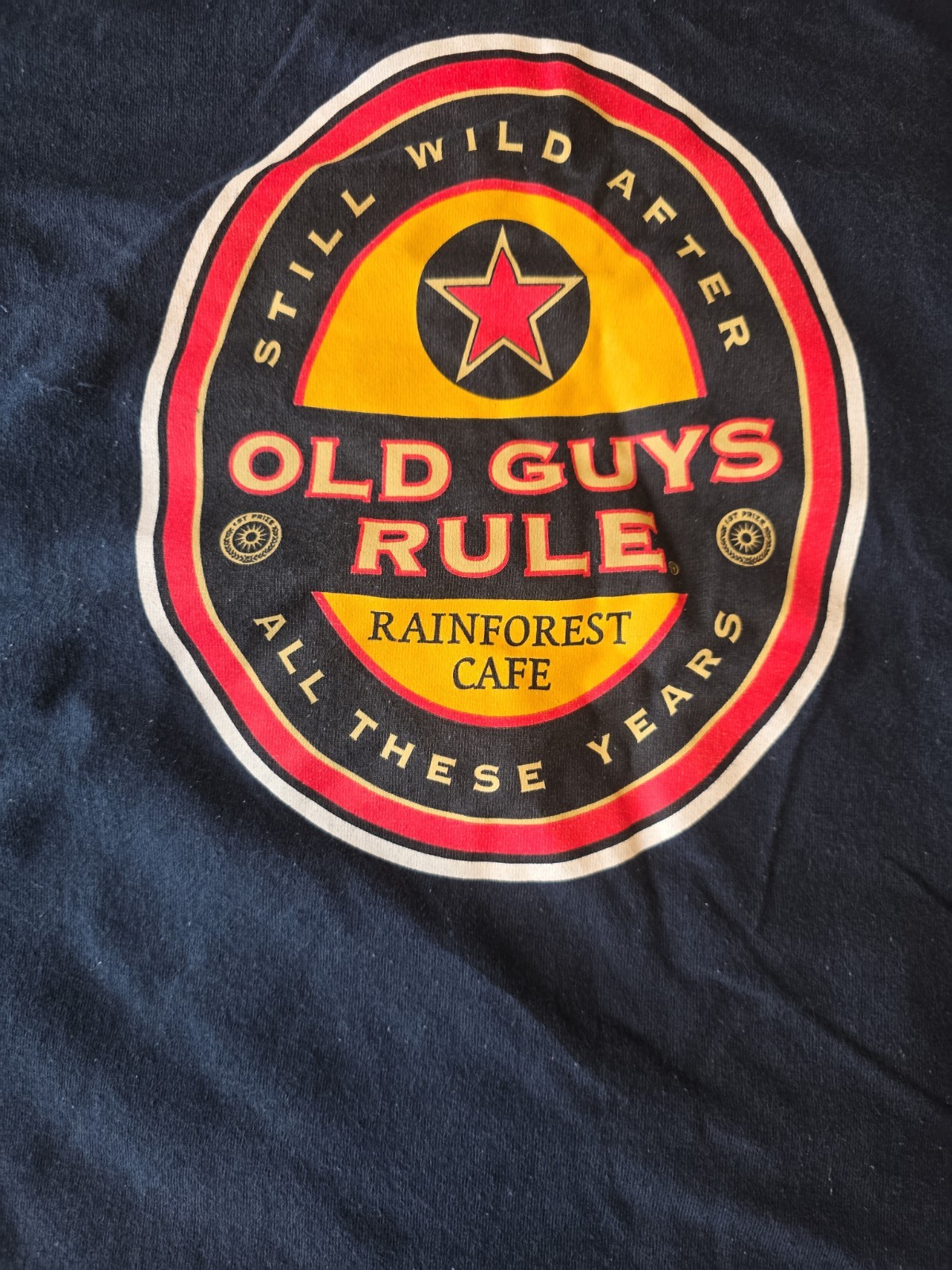 Rainforest Cafe Old Guys Rule T Shirt Mens XL Deep Navy Blue Graphic Tee Y2K gallery
