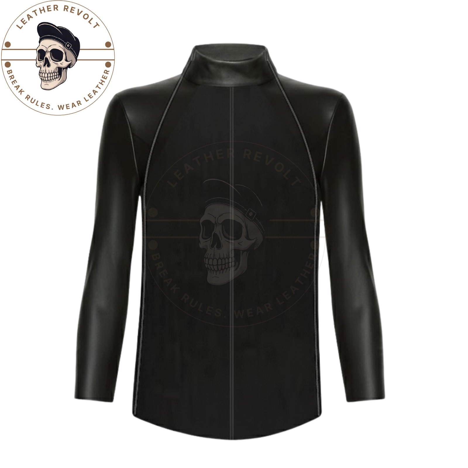 Men’s Black Lambskin Leather Fitted Shirt High Neck Slim Fit Motorcycle Style