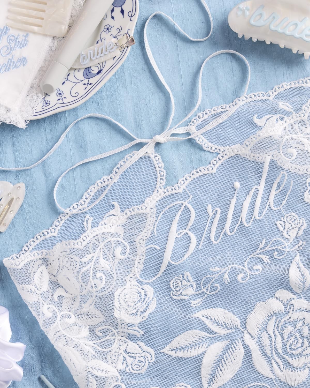, Bride Lace Headscarf - White Embroidered Tulle Head Scarf | Bachelorette Pa... gallery