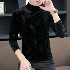 Men Velvet Shirts Tops Blouse Basic T-shirts Casual Slim Turtle Neck