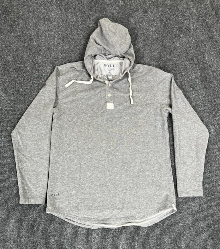 Bylt Gray Drop Cut Hooded Henley Lux Long Sleeve Cotton/Polyester/Spandex Size M gallery