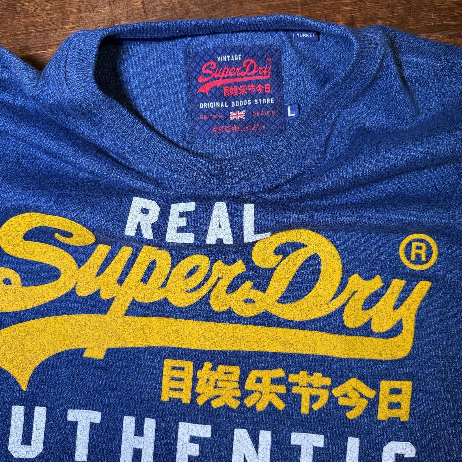 Vintage SUPERDRY Tee Shirt Store Graphic T-Shirt Blue Men's L gallery