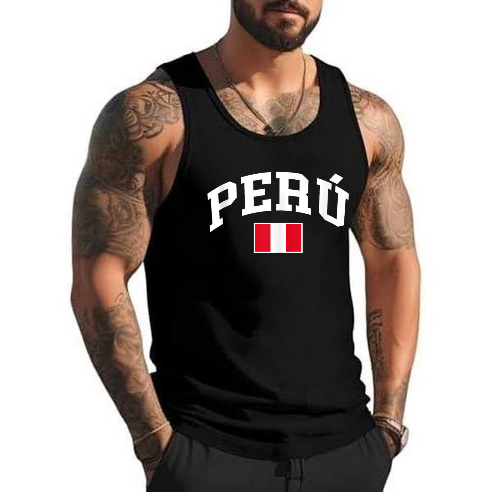 Peru Peruvian Flag Graphic Tank Top Custom Text on Back Personalized gallery