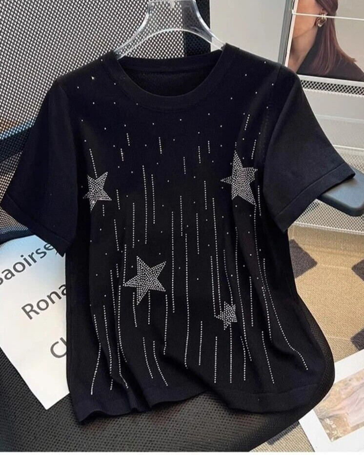 New Men Women Luxury Diamond Star Rhinestones Fashion T-Shirt High Quality gallery