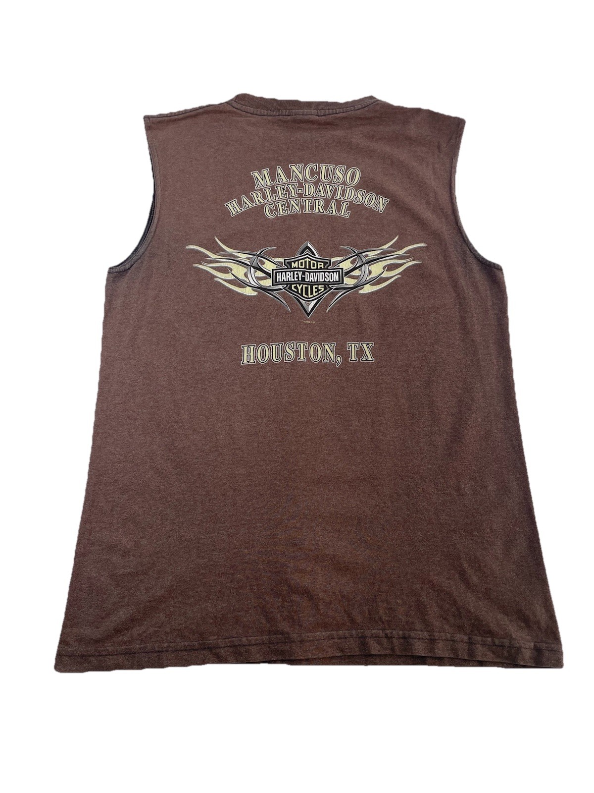Mens Y2K Harley Davidson Brown Mancuso Central Sleeveless Shirt Size Medium gallery