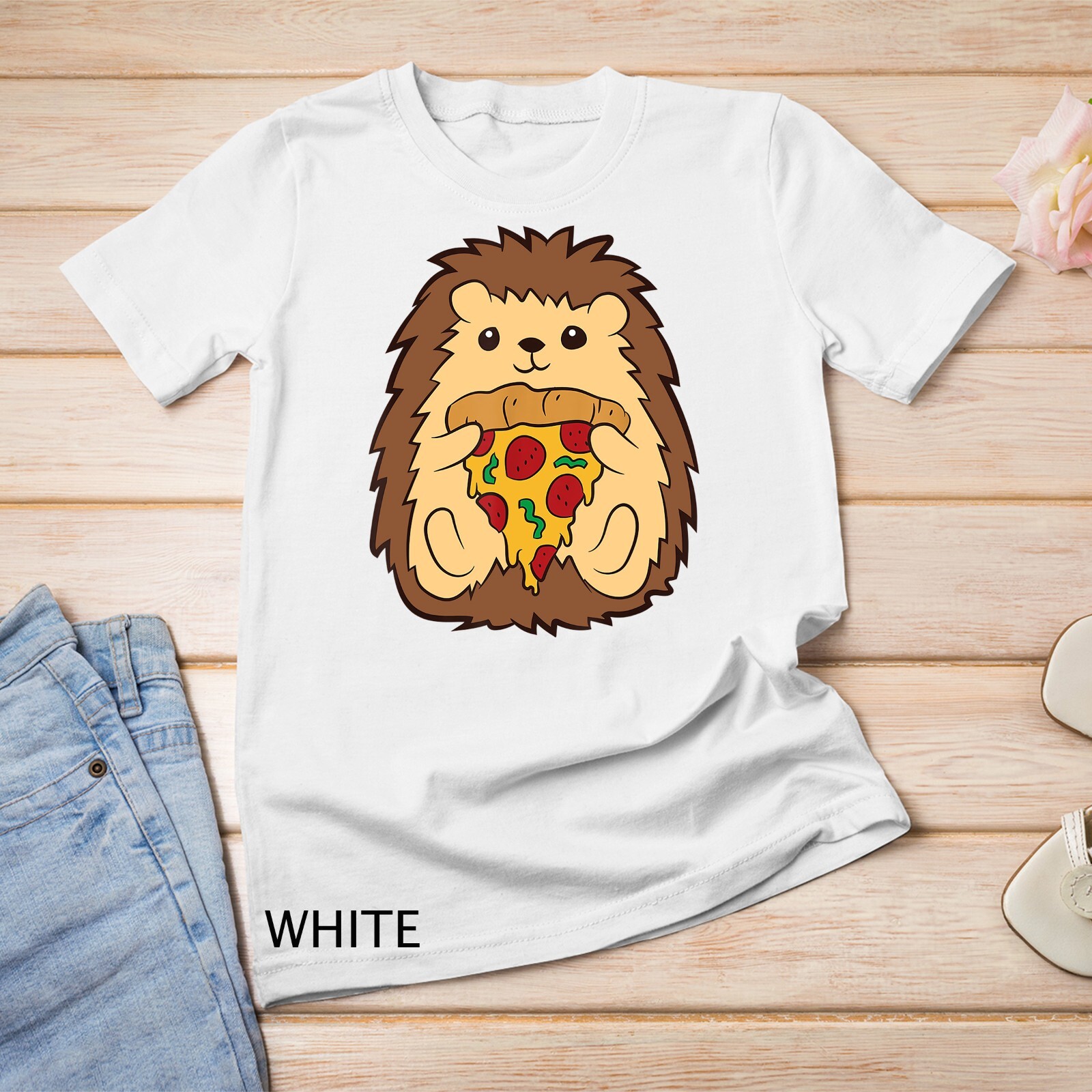 Cute Hedgehog Eating Pizza Kids Fast Food Pizza Lover Gift Unisex T-shirt gallery
