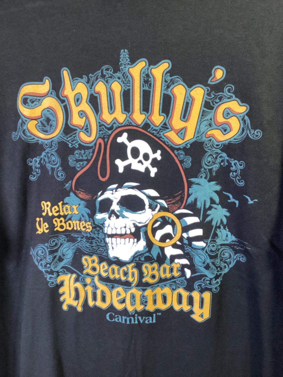 Skully’s Beach Bar Hideaway (Carnival Cruise) Black Large Cotton T Shirt T14 gallery