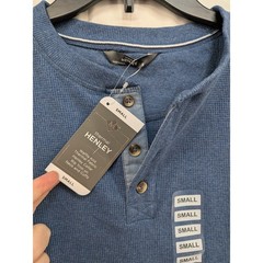 Members Mark Thermal Henley Tee S Blue Long Sleeve Tshirt Waffle Knit Layering