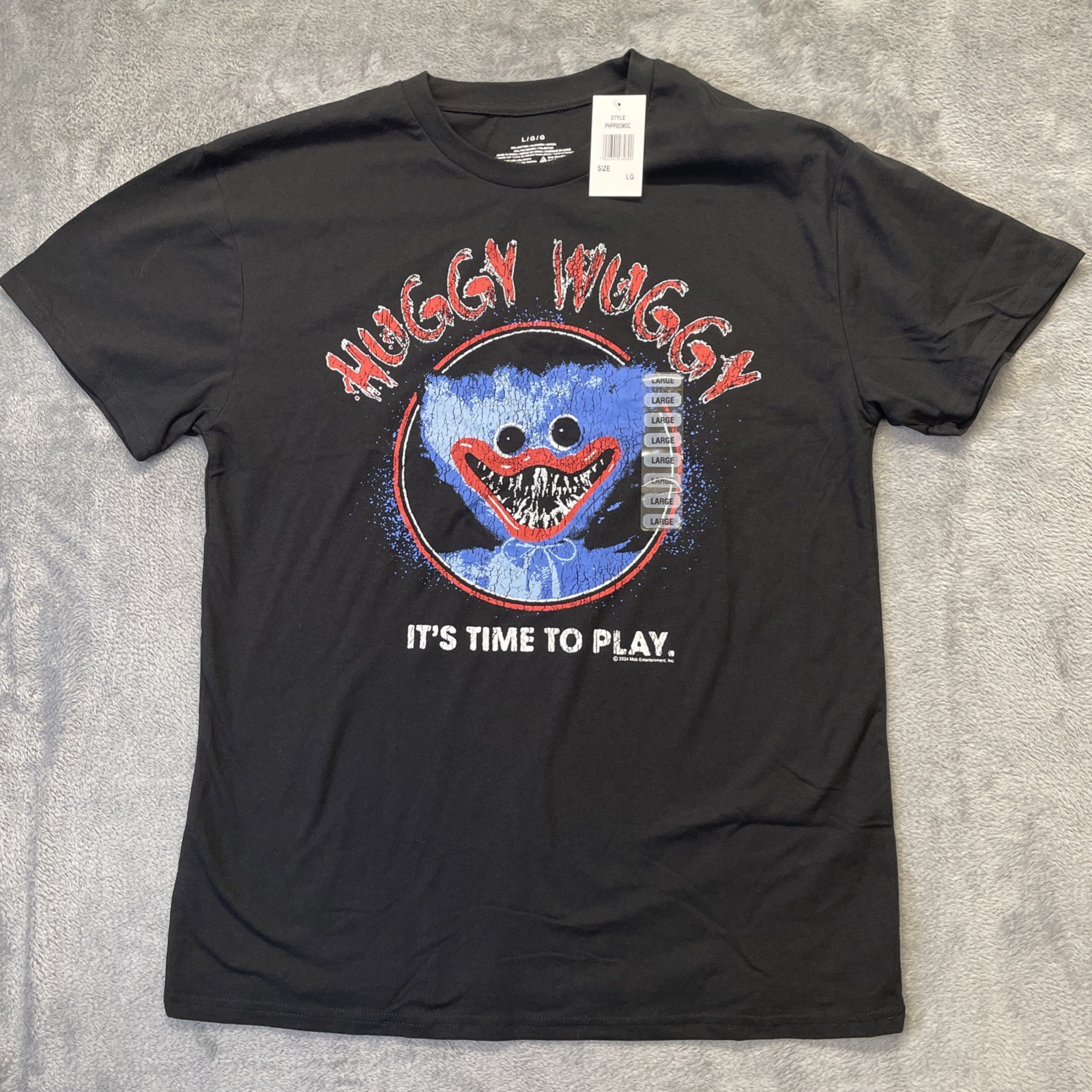 Poppy Playtime Huggy Wuggy It’s Time To Play Black Unisex Shirt Size Large