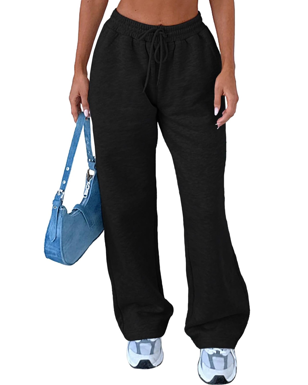 Womens Casual Drawstring High Waisted Sweatpants Baggy Wide Straight Leg Loun…