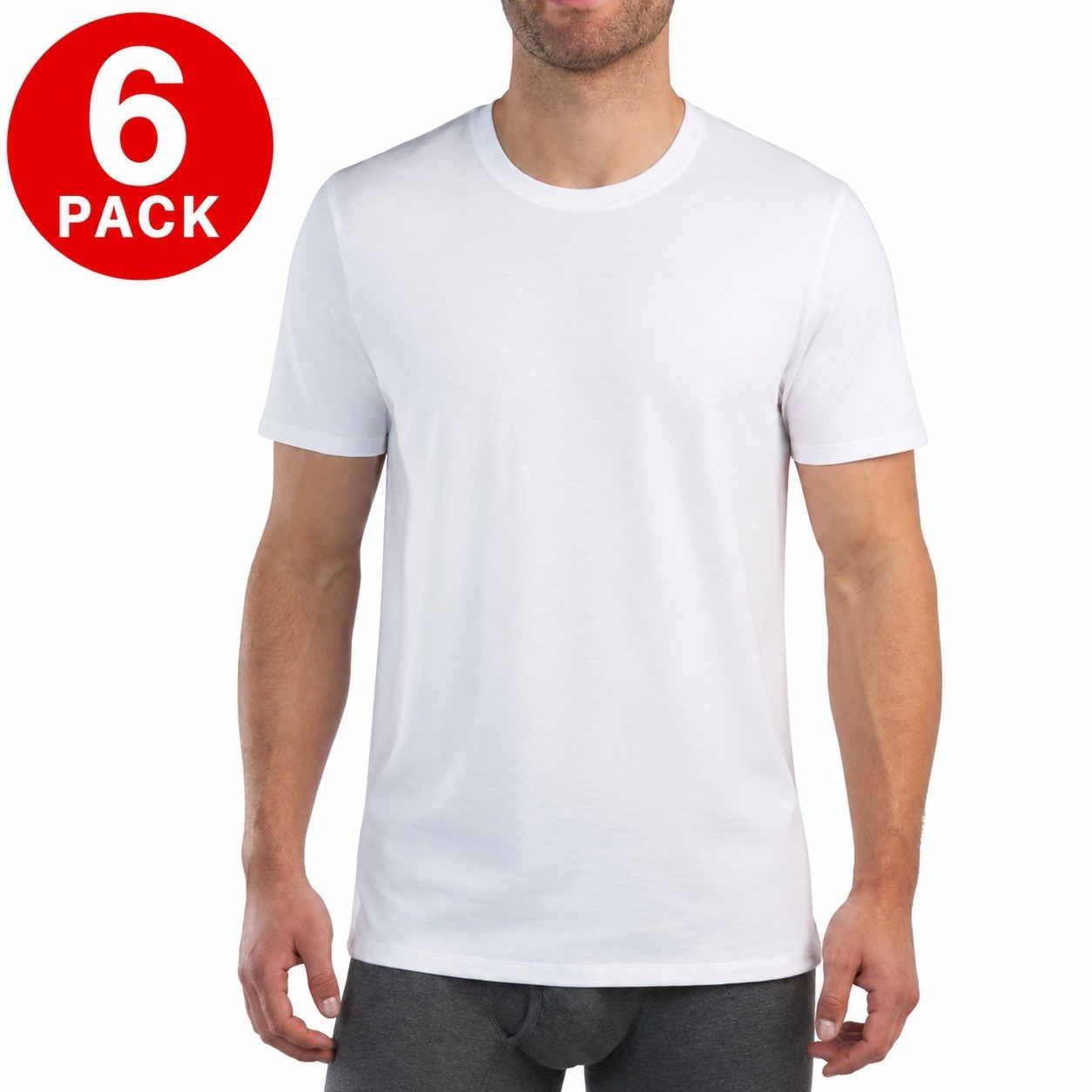 Kirkland Signature Men's Lightweight Cotton Crew T-Shirts, 6-Pack White Size M gallery