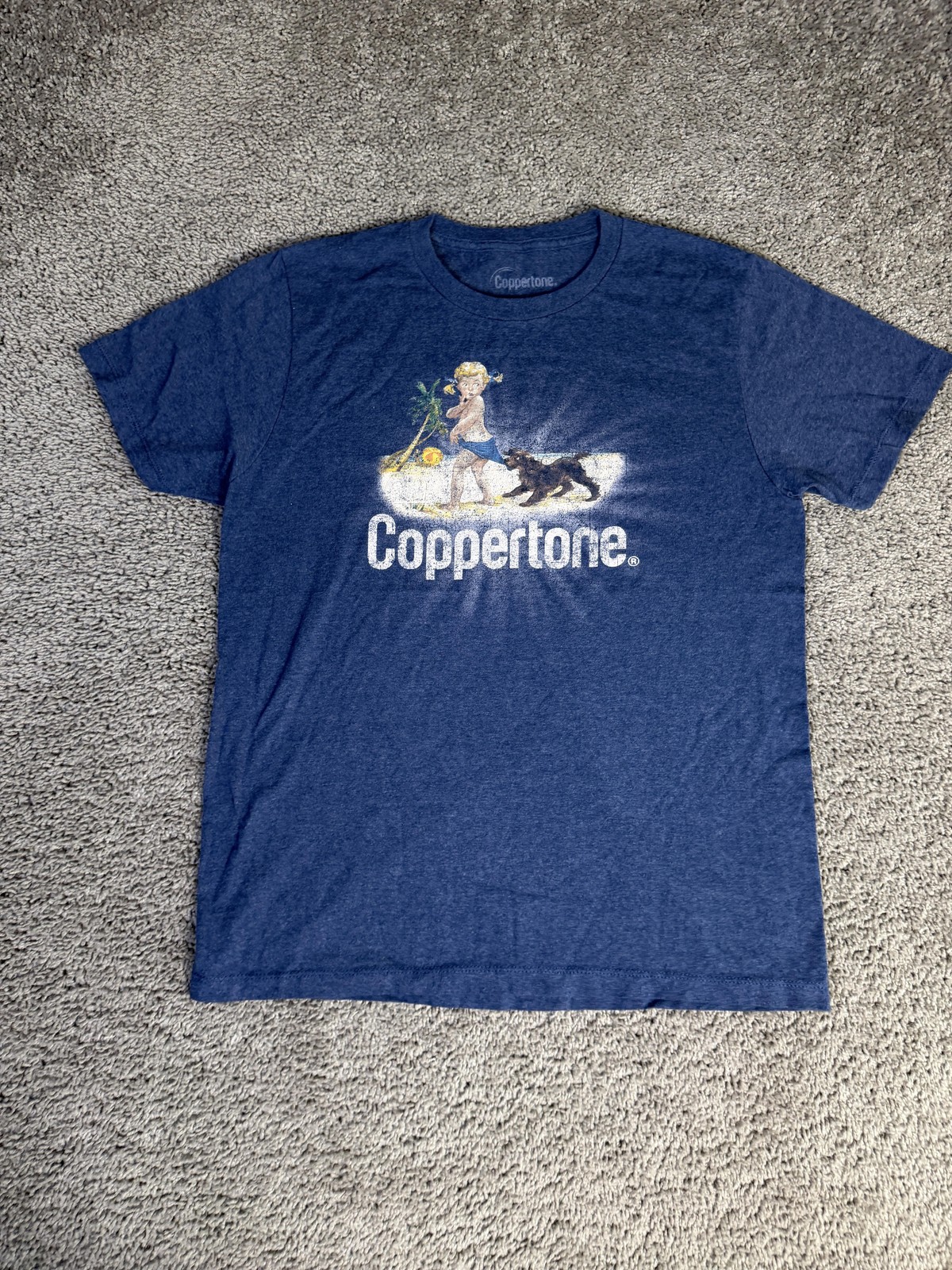 Coppertone Shirt Mens M Blue Beach Graphic Crew Neck Cotton Blend Tagless gallery
