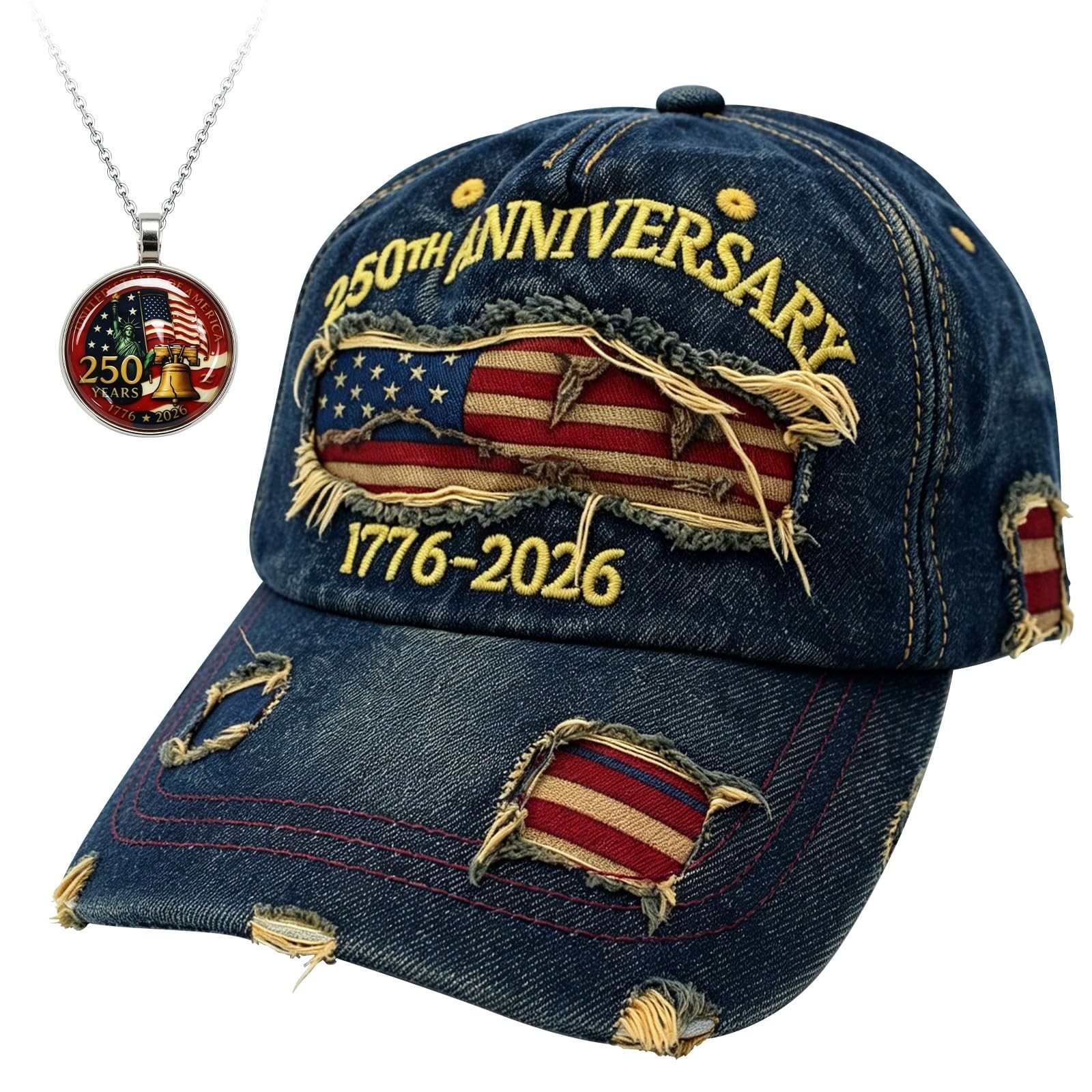 250th Anniversary USA Hat 1776-2026 Adjustable Patriotic Retro Embroidered De... gallery
