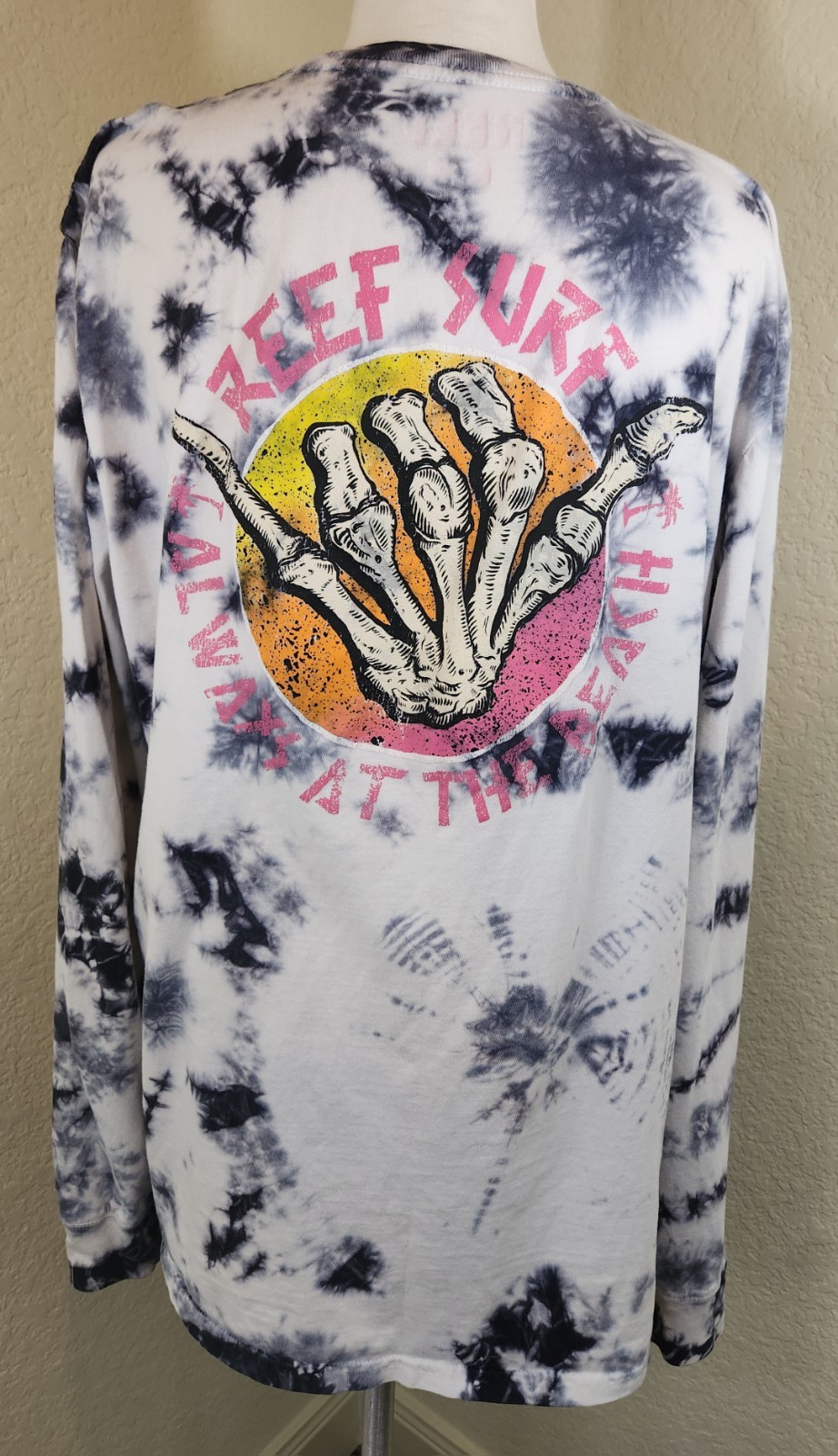 Reef Shirt Mens Large Black Tie Dye Long Sleeve Hang Ten Graphic Surf Beach gallery