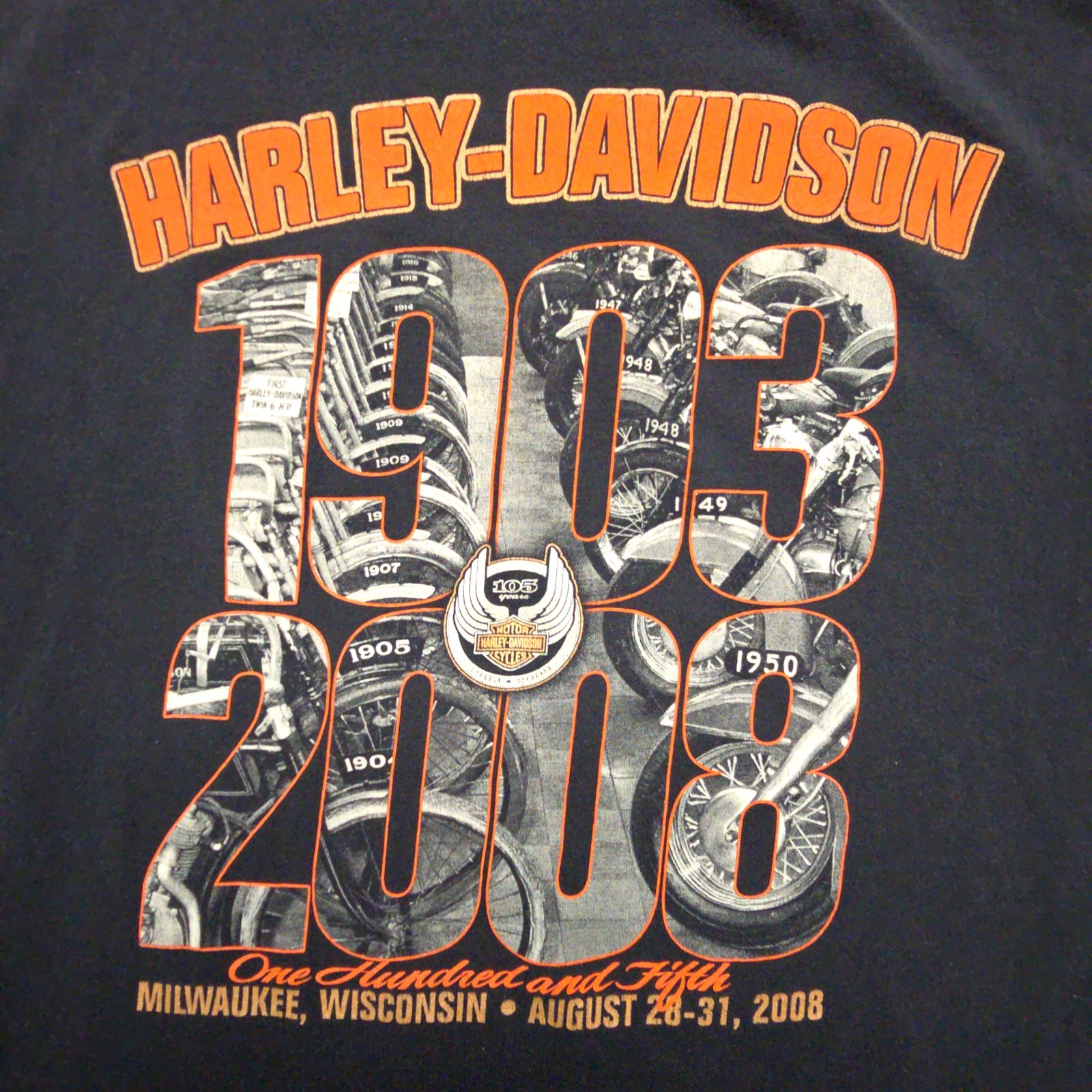 Harley Davidson 105th Anniversary Tee Black Graphic Mens XL Motorcycl Shirt 2008 gallery