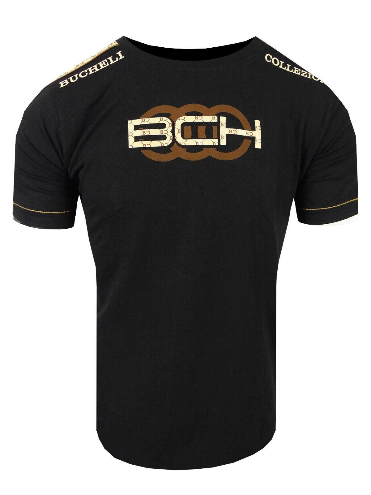 Mens T-Shirt Bucheli Italian Shoulder Stripe 3-D Chest Logo Slim Fit Crew Neck gallery