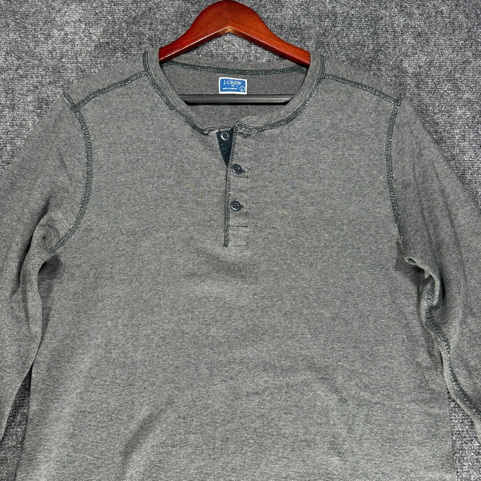 J Crew Shirt Mens Large Henley Gray Cotton Long Sleeve Pullover Buttons Rib Cuff gallery