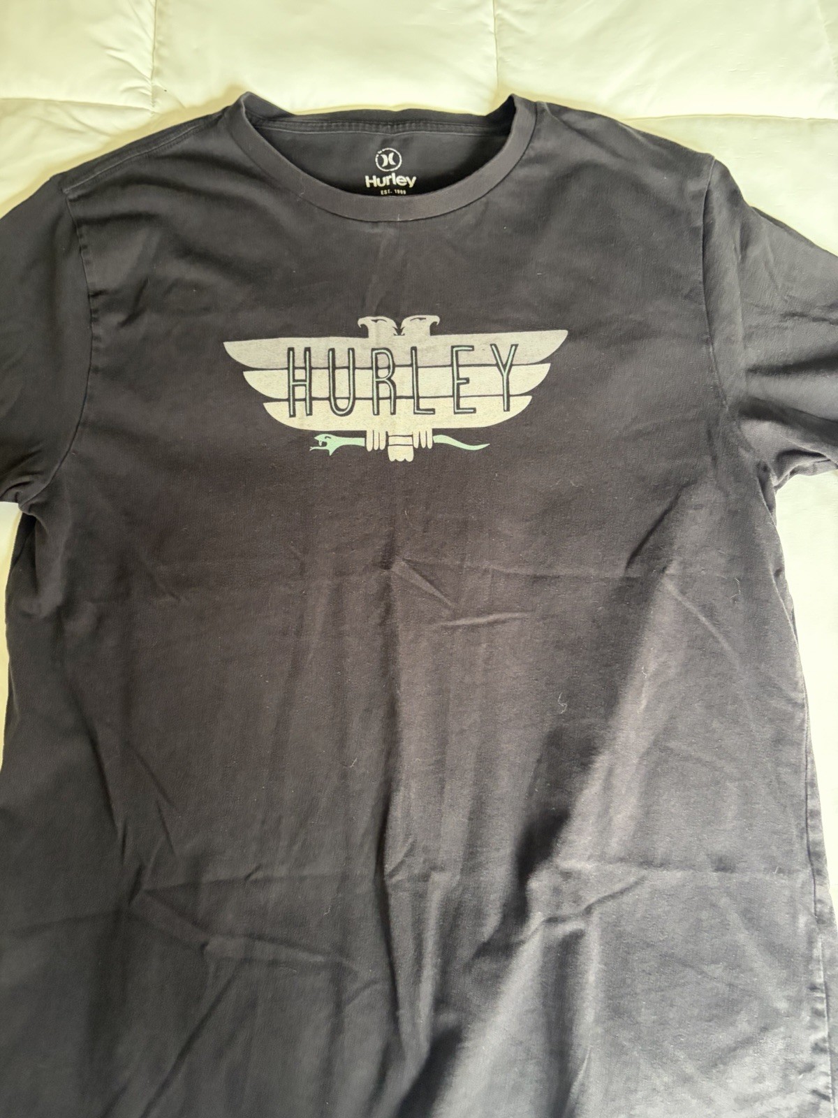 Hurley Men’s Black Graphic Print Logo Tee Cotton Knit Crew Neck Size M