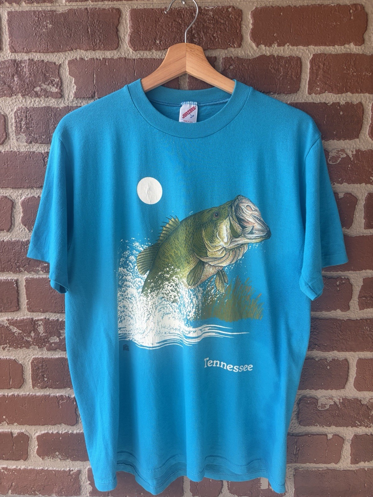 Vintage Jerzees Bass Shirt Men Extra Large Blue USA Sportswear 1989