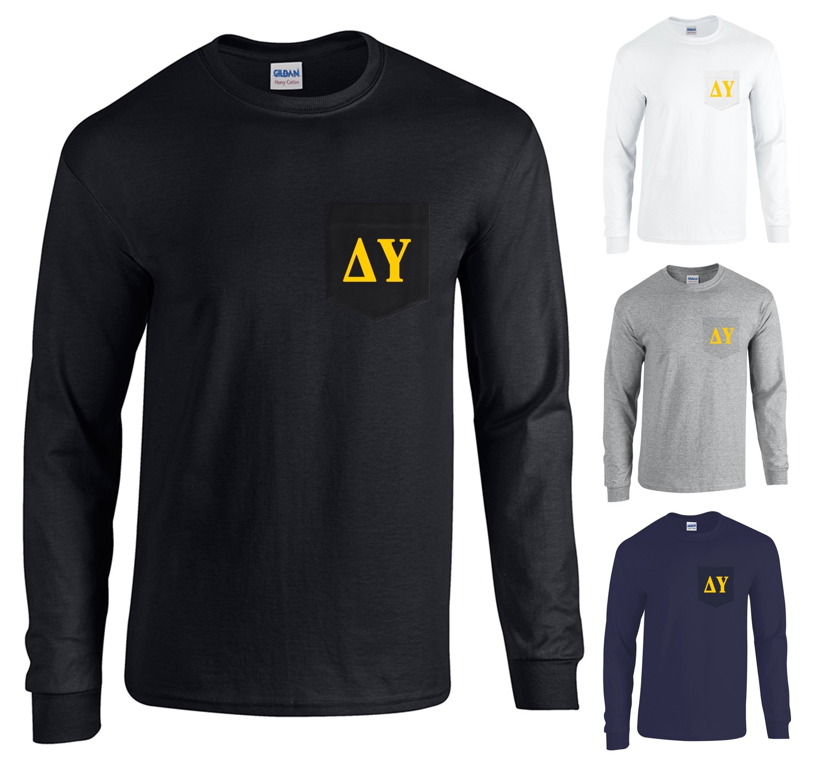 Delta Upsilon Fraternity Long Sleeve POCKET Shirt Gold Letters - NEW gallery