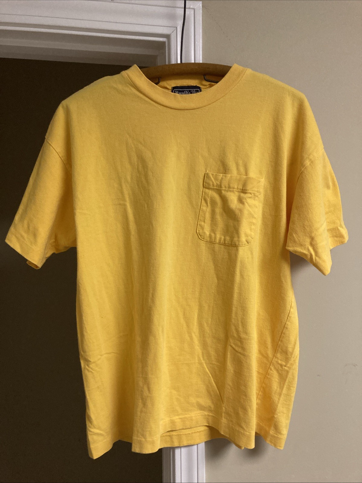 VTG 80s 70s Harold’s Front Pocket Blank Yellow Single Stitch T-shirt Hong Kong S gallery
