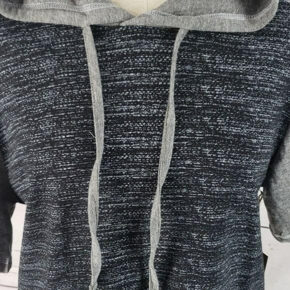 Metro One Womens Gray & Black Short-Sleeve Hoodie Tunic With Kangaroo Pocket M gallery