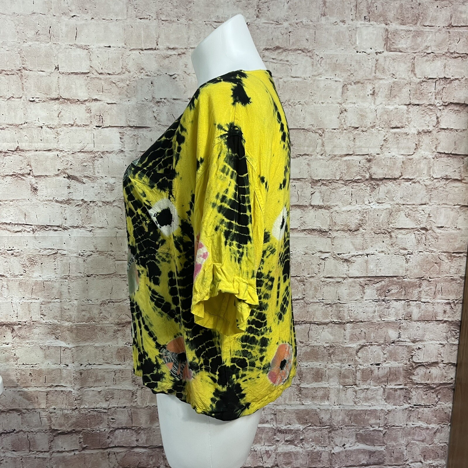 Vintage Tiedye shirt Shoulder Pads Yellow India Women Large Blouse gallery