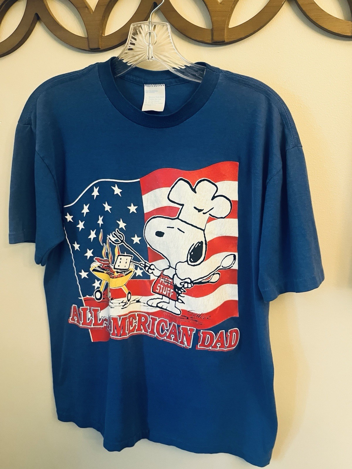 VTG 50’s Snoopy All American Dad Grill T Shirt Single Stitch 4th of July Flag gallery