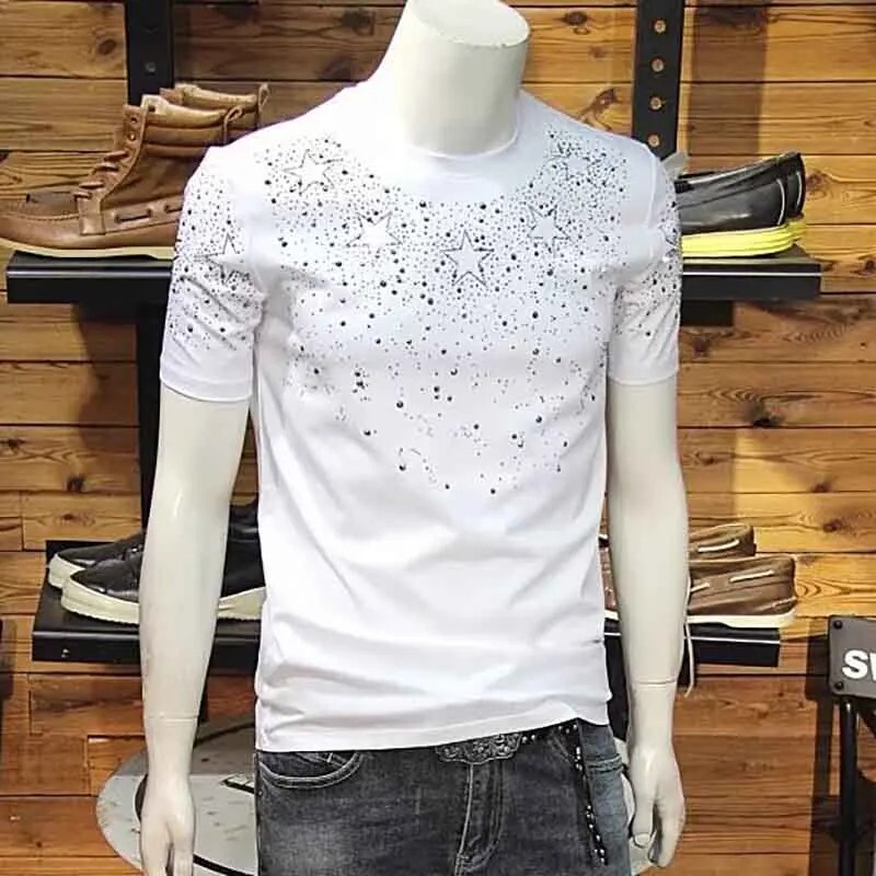 New Fashion Star Trend Rhinestone Diamond Summer Short Sleeve Luxury Men T-Shirt gallery