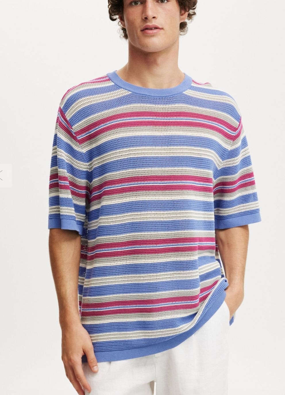 Cotton On Mens Shirt Sz XL Periwinkle/Magenta Striped Knit Tee Beachy Modern gallery