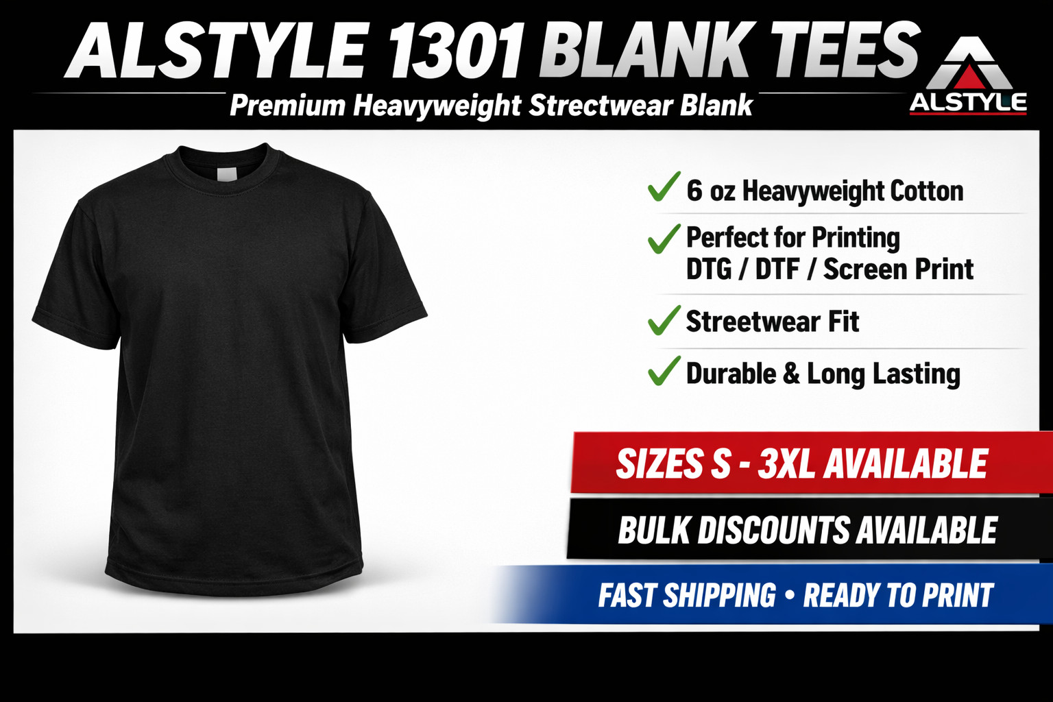 1301 Alstyle Black Blank Tees gallery