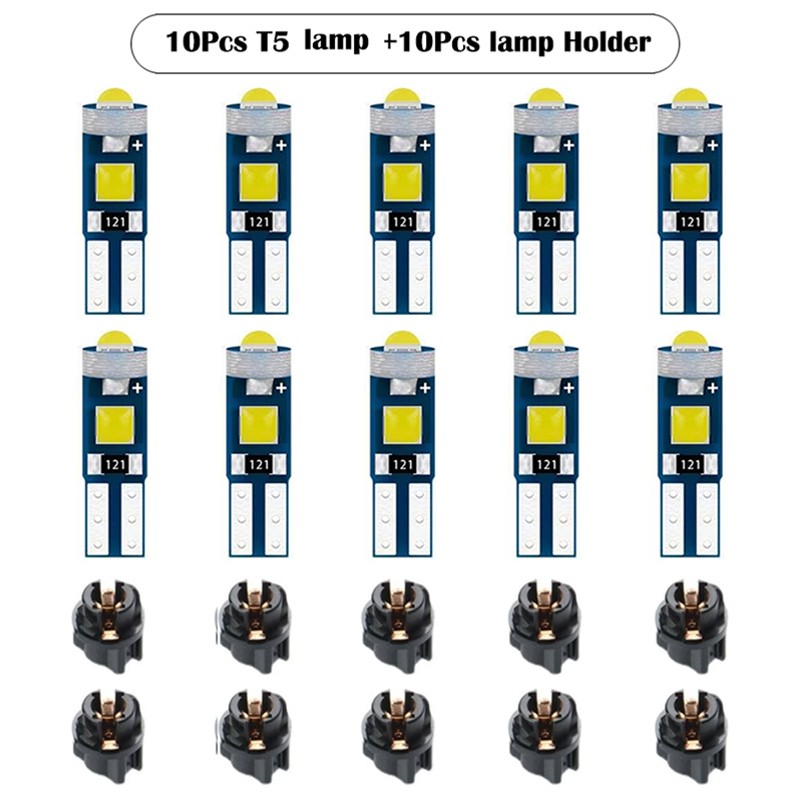 RSTOB 10x T5 3030 3SMD LED Bulbs Dashboard Instrument Cluster Lights with Socket